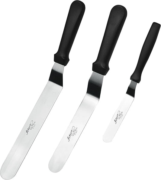 Ateco Ultra Offset Spatula 3 Piece Set; 1305 - 4.25 Inch, 1307 - 7.75 Inch, and 1309 - 9.75 Inch, Stainless Steel Blades