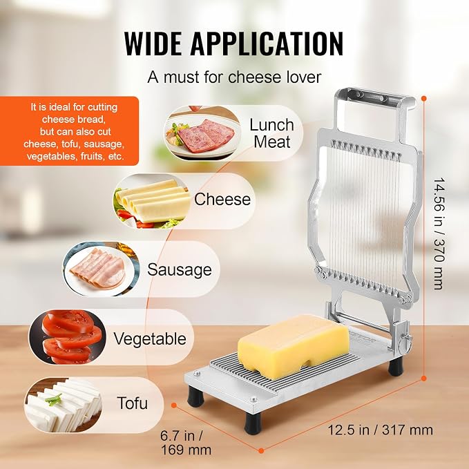 VEVOR Cheese Slicer, Butter Cutter with 0.2" Ultra-Thin Cheeser Butter Cutting Blade, Detachable Cheese Slicer Wire, Aluminum Alloy Commercial Cheese Cutter with 316 Stainless Steel Knife Wire