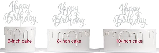 Happy Birthday Cake Decorations, Gold Double-Sided Glitter Letters, Birthday Party Supplies, Cake Topper Decorations (Silver)