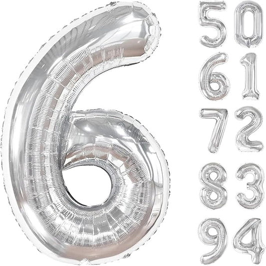 Silver 6 Balloon, Number Balloons 40 Inch, 6th Balloons for Birthday Decorations, Silver Party Supplies 6 Birthday Balloon, Number 6 Balloon