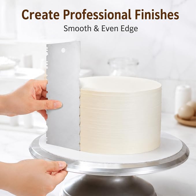 Stainless Steel Cake Scraper Set 6 Piece Multifunctional Set | 6 Patterns Cake Decorating Tools for Smoothing Frosting Edging | Professional Buttercream Scraper Icing Comb for Home Baker