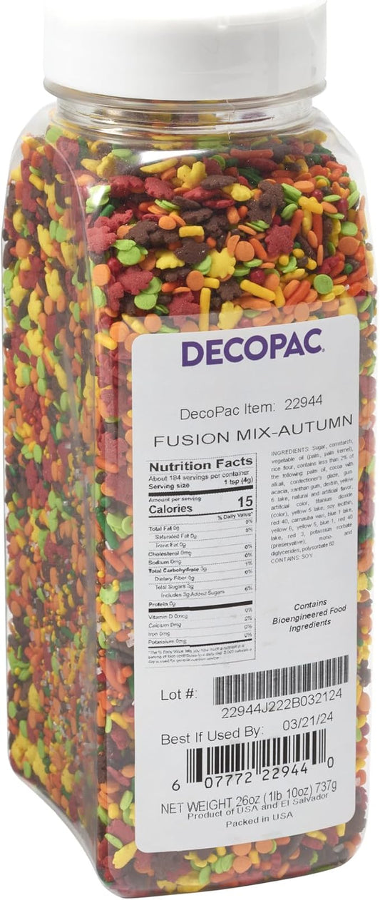 DecoPac Autumn Fusion Mix Sprinkles, 26oz, Shaped Candy Sprinkles in Handheld Container, Edible Decorations For Celebration Cakes, Cupcakes, Cookies and Donuts