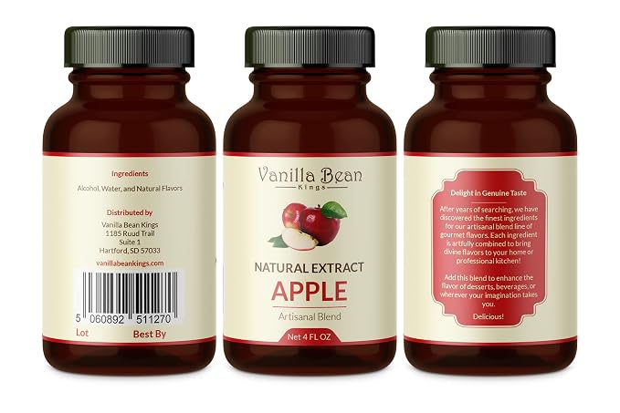 Natural Apple Extract for Baking and Flavoring - 4 OZ - Premium Quality Natural Flavors for Baked Goods, Desserts, & Cooking