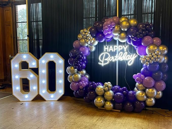 Purple and Gold Balloon Arch Kit, 162Pcs Dark Purple Gold with Stars Balloon Garland kit, Different Size Balloons for Birthday Baby Shower Anniversary Adults Prom Luxury Party Decorations