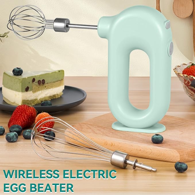 4 Speed Electric Hand Mixer, Electric Hand Mixer Whisk Wireless Rechargeable Handheld Egg Beater Adjustable Cordless Electric Whisk Hand Mixer 1500mAh Small Portable Handheld Mixer (Green)