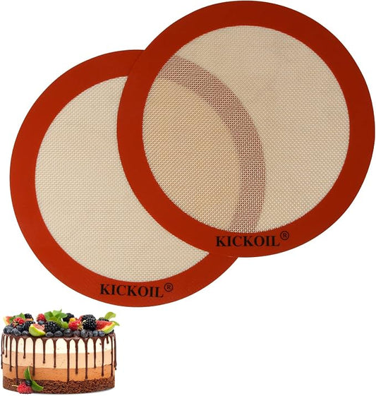 Round Silicone Baking Mats Set of 2,Silicone Mat for 9 Inch Cake Pan Pizza Pan,Non-Stick Reusable Heat Resistant Baking Sheets Liner for Cookies Rolling Pie Tortilla Bread & Pastry, Orange