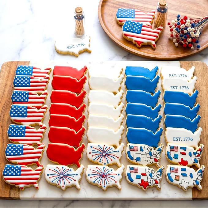 4th of July Cookie Cutters 8Pcs Large Size, National Shapes Metal Biscuit Fondant Cutters for Celebration, Hat Map Flag Eagle Star Cookie Molds Set