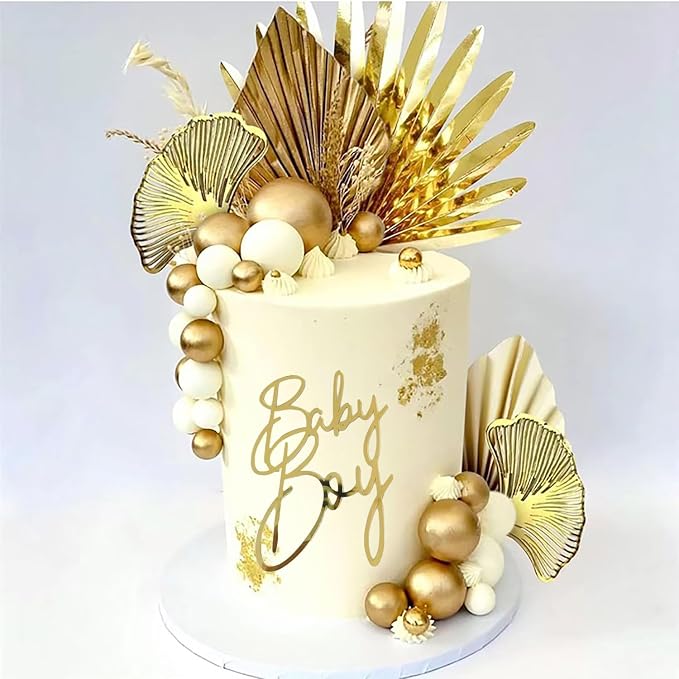 Gold Acrylic Baby Boy Cake Topper,Baby Shower/Newborn Gender Reveal Party Decorations,Welcome Baby Patry Supplies,Boy's Theme Party Cake Decor