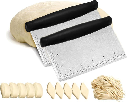 2er Pack Stainless Steel Pastry Blender Cutter and Bench Scraper Set, Efficient Multipurpose Kitchen Baking Tool with Ergonomic Grip Handle for Nut, Pie and Dough Processing (Scraper)