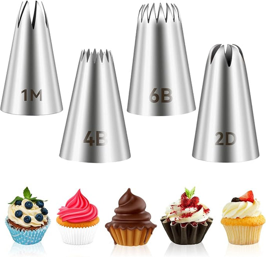 4pcs 1M 2D 6B 4BCake Piping Tips, Cake Decorating Supplies Piping Tips, Piping Nozzles Decorating Tips, Baking Tools For Buttercream, Icing, Birthday Cake, Cupcake, DIY Art