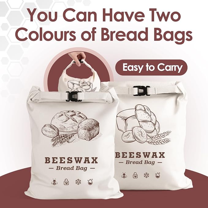 Beeswax Bread Bags，Extra Large 2 Pack- 17"×13" Reusable Sourdough Bread Bags for Homemade Bread