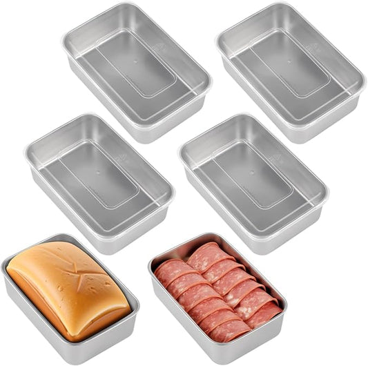 Homaisson 6 Pcs Stainless Steel Loaf Pan, Bread Baking Pans with Lids, Rectangle Cake Meatloaf Molds, Food Serving Pans, Ideal for Baking and Storage