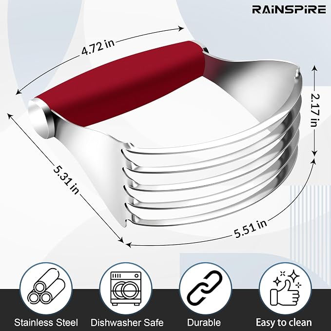 Rainspire XL Pastry Cutter For Baking, Heavy Duty Pastry Blender Stainless Steel, Thick Sharp Blades Dough Blender, Dough Cutter Butter Cutter Pastry for Easy Mixing, Dishwasher Safe, Red