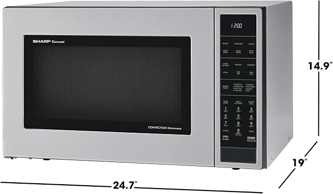 SHARP SMC1585KS Convection Countertop Microwave Oven with Removeable 15.4" Carousel Turntable, 1.5 Cubic Feet, 900 Watt, Sensor Cooking, Stainless Steel