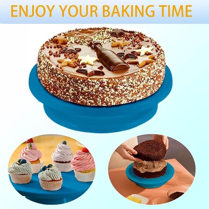 Cake Turntable Stand, 11 Inch/28CM Revolving Cake Decorating Stand with Blue Painting, Bakery Supplies for Cakes, Cupcakes & Pastries