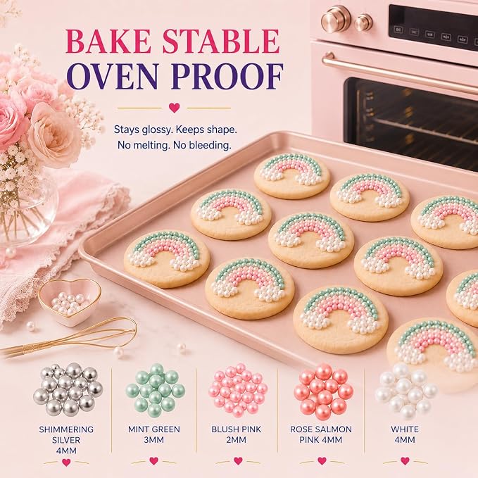 Confect Pearl Sprinkles | Mermaid Party Ball Sprinkles for Cakes & Cupcakes Decoration | Assorted pack of 5 Mix Sliver, Teal, Baby Pink, Bright Red & White Dragees -Vegan, Gluten-Free, Nut-Free, Soy-Free, Dairy-Free, Palm Oil-Free, No Artificial Dyes -...