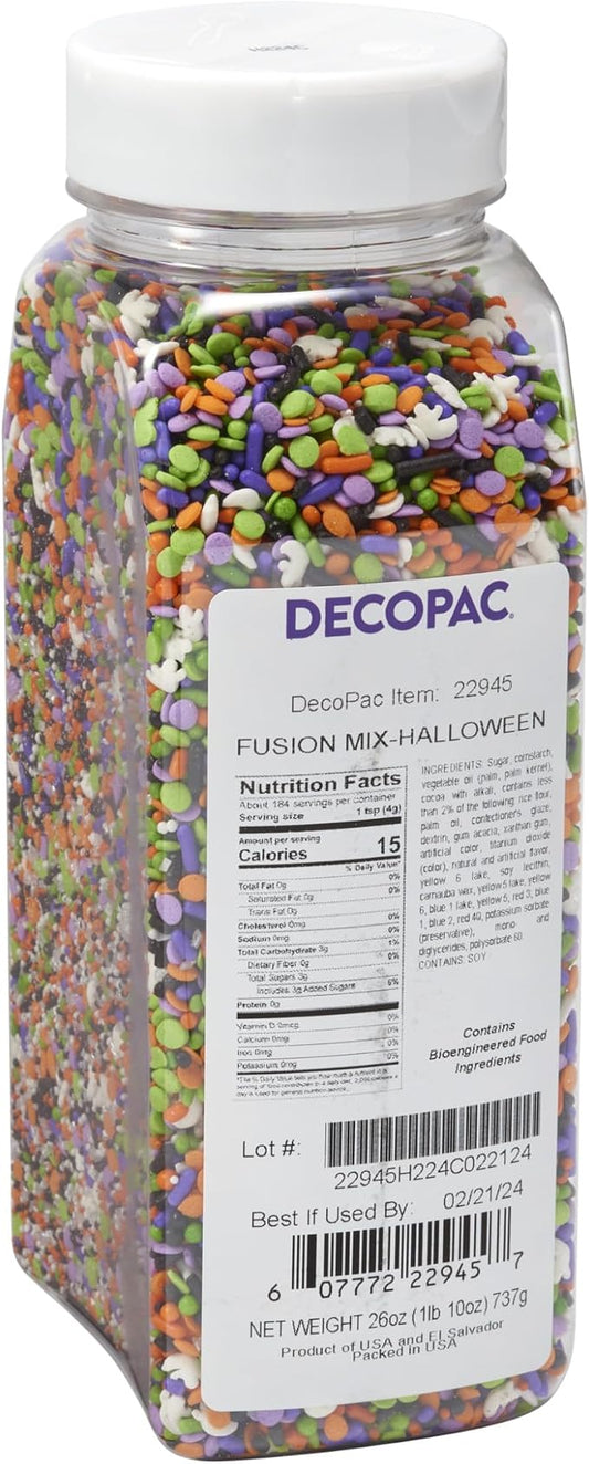 DecoPac Halloween Fusion Mix Sprinkles, 26oz, Shaped Candy Sprinkles in Handheld Container, Edible Decorations For Celebration Cakes, Cupcakes, Cookies and Donuts