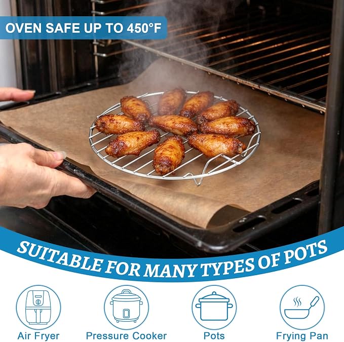 P&P CHEF 10½ Inch Cooking Rack Round, Stainless Steel Round Rack for Cooking Cooling Steaming Baking, Fit Air Fryer Pot Pressure Cooker, 2 Pack -Oven Safe, Silver