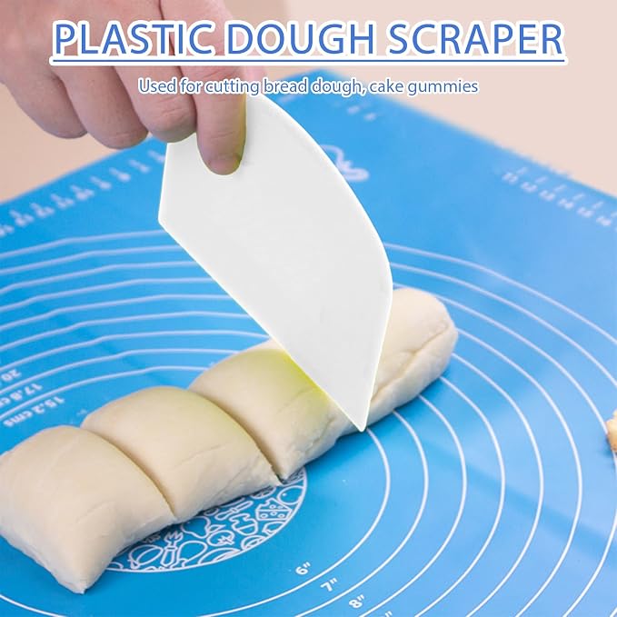 5PCS Plastic Dough Scraper, Flexible Bread Scraper Bench Scraper Set – Food-Grade Pastry Scraper for Cutting Dough, Cake, Fondant, Pizza, Bowl Scraper for Baking