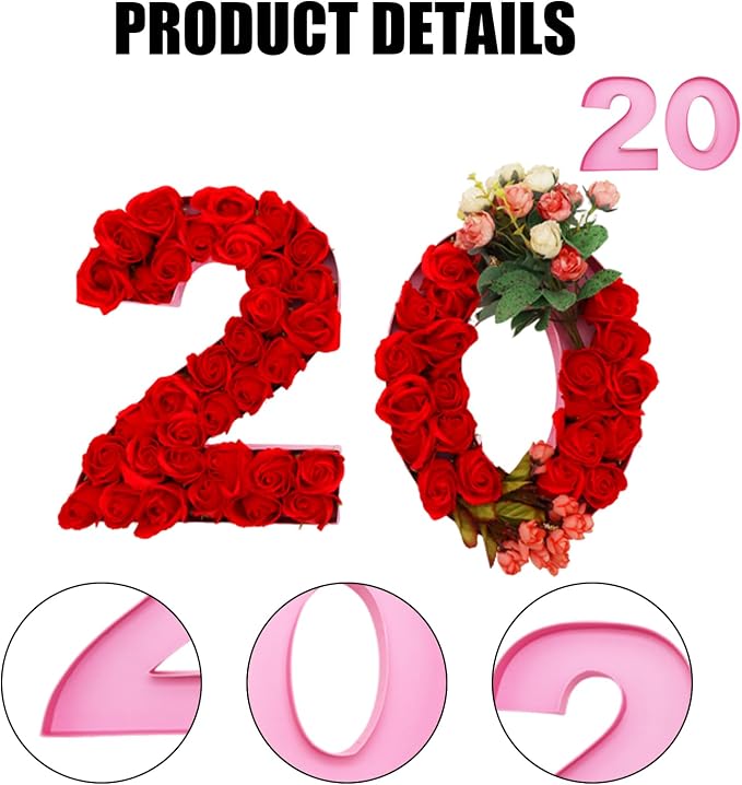 12inch Cardboard Number Fillable Food Tray Box for Charcuterie, Cupcake Arrangement, Birthday Anniversary (Pink, 20)