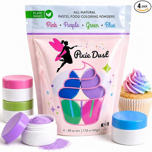 All-Natural Food Coloring Powders Pastel Set - Pink, Purple, Blue & Green. | Perfect for cake decorating, cookie frosting, icing & drinks | Dye-Free, Plant-Based, Flavorless, Kosher | No-Carmine, No annatto, No Propylene Glycol | By PIXIE DUST | Large ...