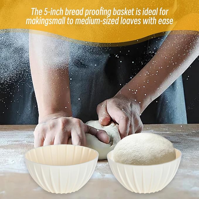 Mini Banneton Basket,6 Pcs 5 Inch Small Sourdough Banneton Bread Proofing Basket Set Round Proofing Bowl for Sourdough Loaf Pans Bread Baking Supplies (Beige)