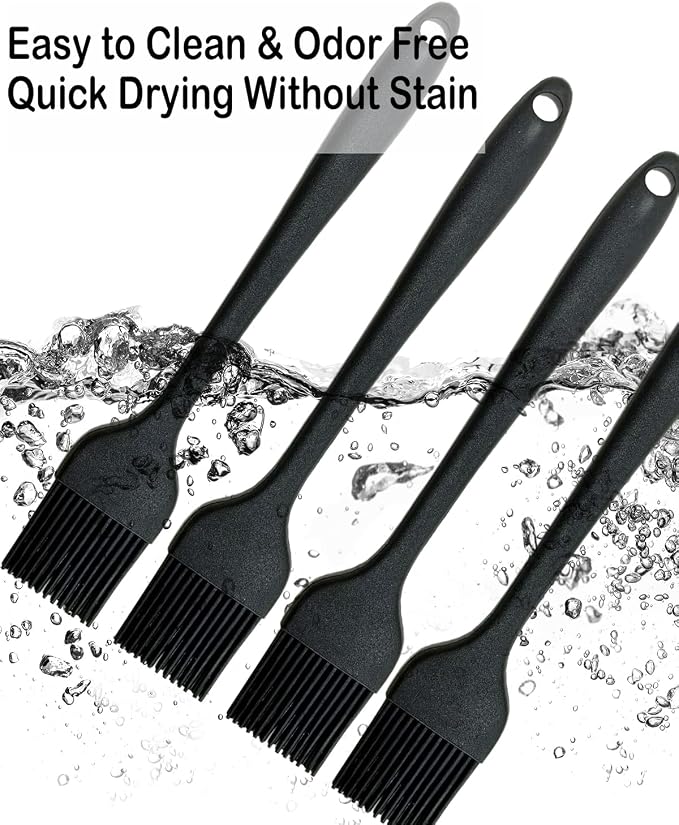 Pastry Brush-Silicone Basting Brush for Cooking,Heat Resistant Food Brush for BBQ,Food Grade Silicone Brush for Grill Baking/Spreading Marinade/Sauce/Oil/Egg/Kitchen Brushes for Cooking(4 Pc,Black)