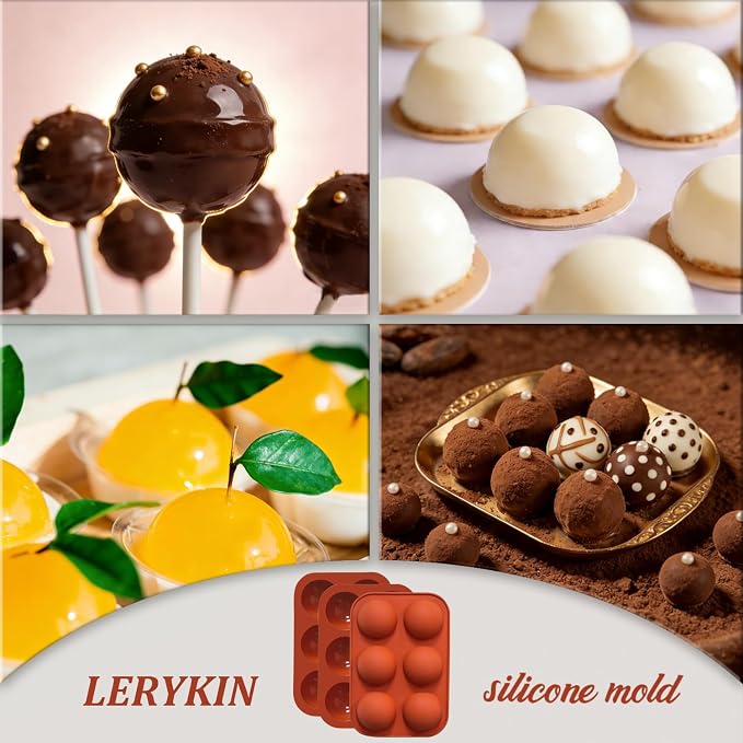 Lerykin 6 Holes Medium Semi Sphere Silicone Molds, 3 Packs Half Sphere Silicone Baking Molds for Making Chocolate, Cake, Jelly, Dome Mousse