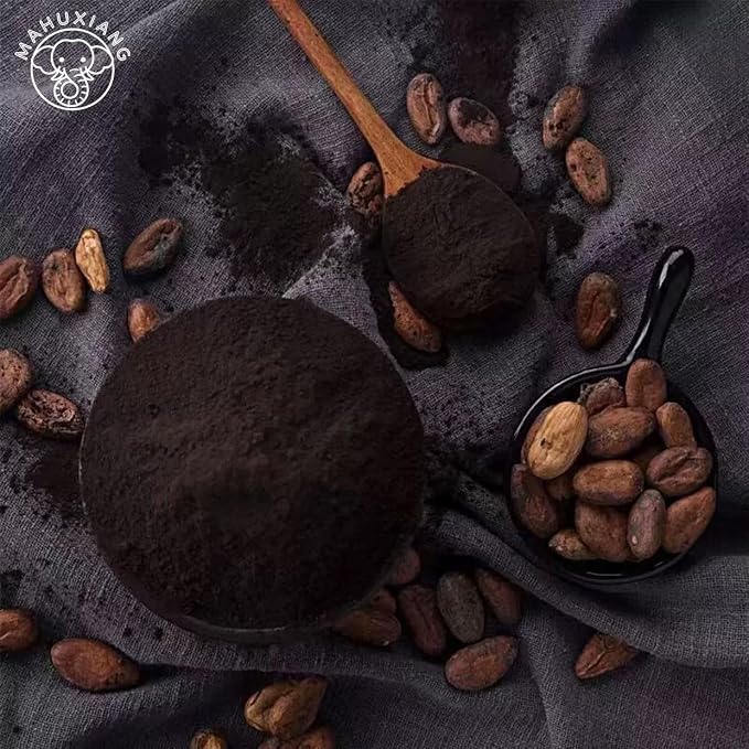MAHUXIANG Dutch-Processed Organic Cocoa Powder, Rich Black for Baking, Drinks, Dark Hot Chocolate, Ice Cream, Brownies, Frosting, 10-14% Fat Content (17.6oz/1.1LB/500g)
