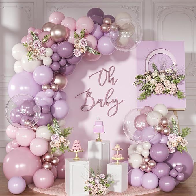 Dusty Purple Balloon Garland Arch Kit 126Pcs Light Pink Lavender Purple and Sand White Balloons for Birthday Baby Shower Bridal Shower Wedding Party Decorations