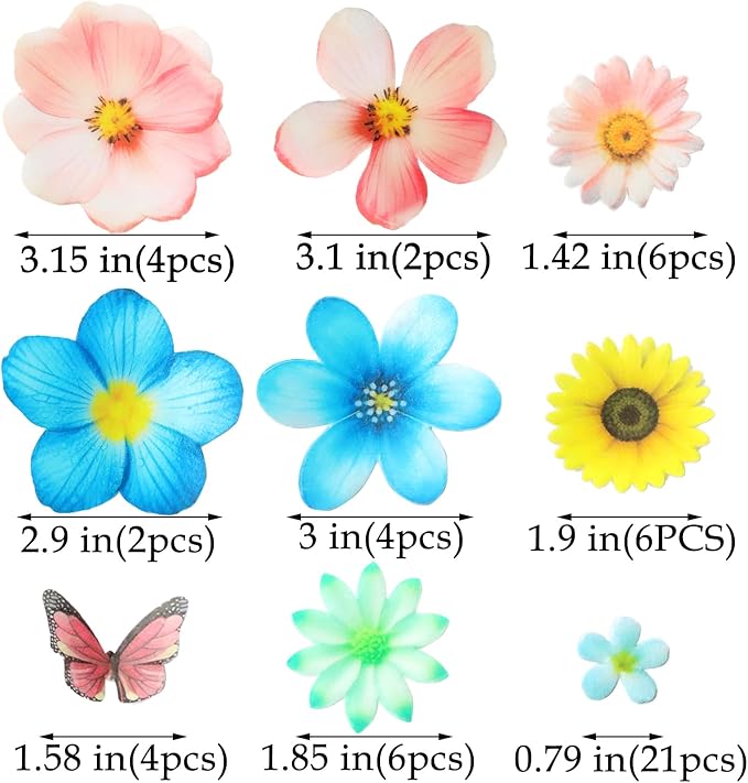 56 Pcs Edible Flowers Cake Topper Cupcake Toppers Decorations Wafer Paper Pink Cherry Blossom Flowers Wedding Themed Party Birthday Cake Decoration