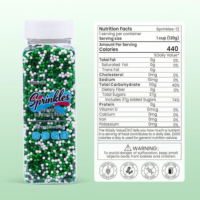 Green Sprinkles for Cupcakes, 2 mm Green and White Pearl Sprinkles, Nonpareils Sprinkle, St. Patrick's Day Sprinkles Edible for Cookies, Cake, Ice Cream, Macarons, and Baking(120g/4.23oz)
