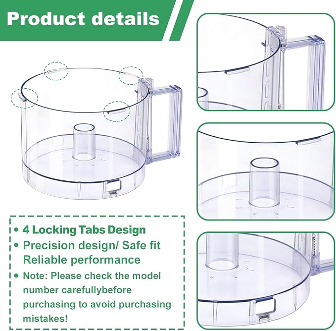 7 Cup Food Processor Work Bowl,FP-631AGTX-1 The bowl has 4 tabs along the upper rim of the workbowl for Cuisinart DLC-10 Series Cover DLC-117BGTXT1