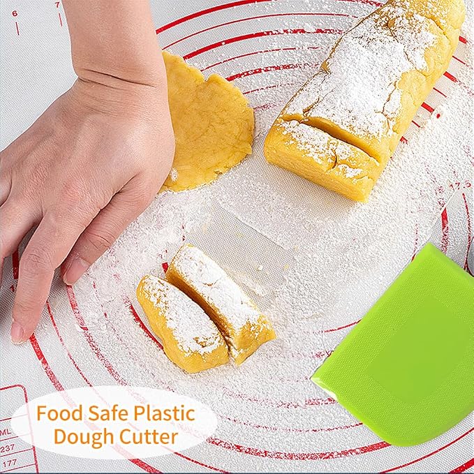 ALLTOP Bowl Spatula & Bench Scraper,Flexible Plastic Multipurpose Kitchen Pastry Cutter Tool,Food Scrappers for Bread Dough Baking Cake Fondant Icing,Set of 2 Pieces - White,Green