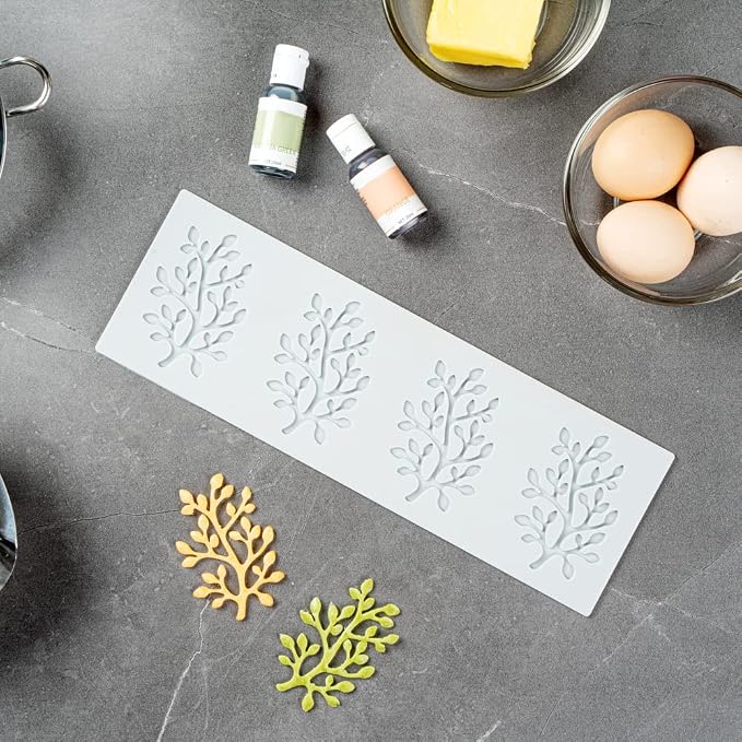 Restaurantware Silicone Baking Mat 1 Pack of Fondant Impression Mat Heat-Resistant Non-Stick Lace Mold Leaves Design Gray Mold for Pastry Decoration and Oven Use 11.57 x 3.82 Inches