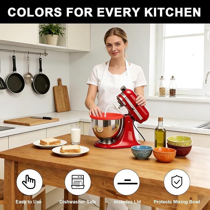 5 Qt Tilt-Head silicone liners for kitchenaid stand mixer, Silicone Bowl Liners with Lids, Kitchen Aid Accessories and Attachments for Baking and Cooking (3pcs Red+White+Black)