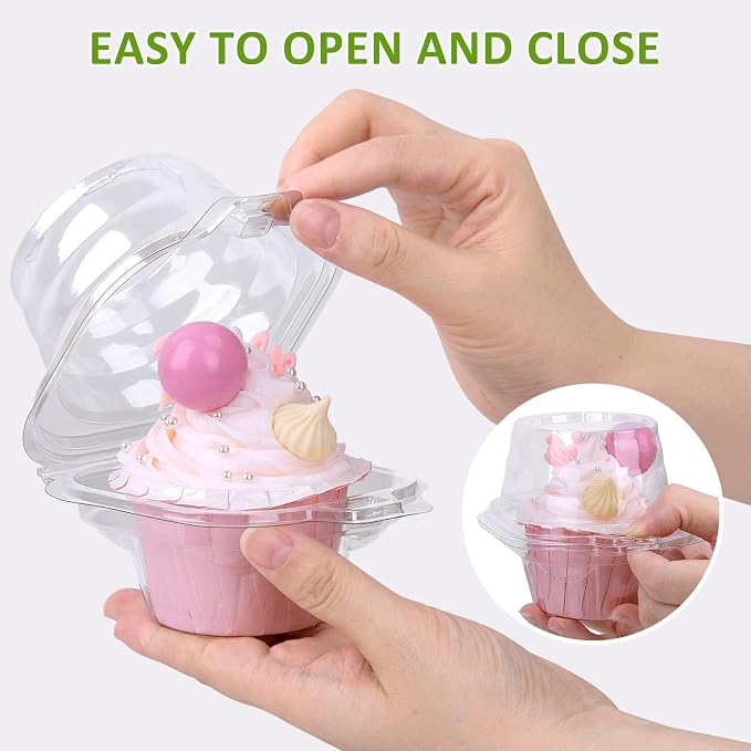 Cupcake Boxes Individual Cupcake Containers, 100 Packs Regular Single Cupcake Holder High Topping for Muffins, Thicker Stackable Plastic Cupcake Carrier for Party