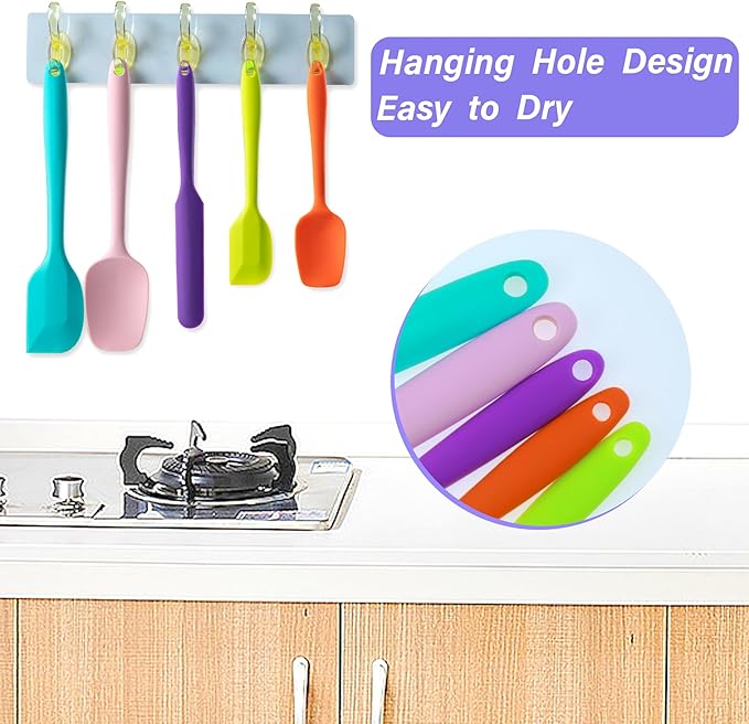 Silicone Spatula Set, 5 Piece Food Grade Rubber Spatulas for Baking, Cooking, and Mixing High Heat Resistant Non Stick Dishwasher Safe BPA-Free (Mint Green)