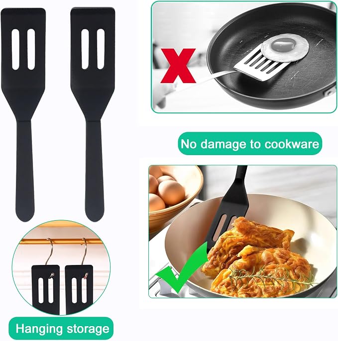 Small Silicone Spatulas 2 Pack: Mini Heat-Resistant Spatula for Nonstick Pans, Thin Baking Utensil for Cookies, Brownies & Kitchen Use (Black Set 2)