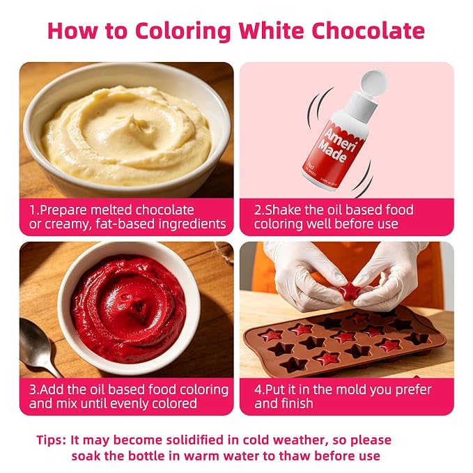 Amerimade Oil Based Food Coloring, 20ml Large Capacity Vibrant Food Coloring for Chocolate, Flavorless Food Dye for Baking, Fondant, Frosting & Cake Decorating (0.68 fl.oz)