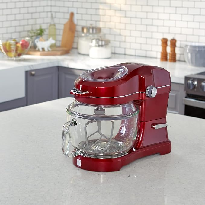 Kenmore Ovation 500W RedStand Mixer, 10‑Speed Tilt‑Head with 5QT Glass Bowl, Pour‑In Top, 360° Splash Guard, LED Light, Flat Beater, Dough Hook & Whisk for Powerful, Stable, Low‑Noise Mixing