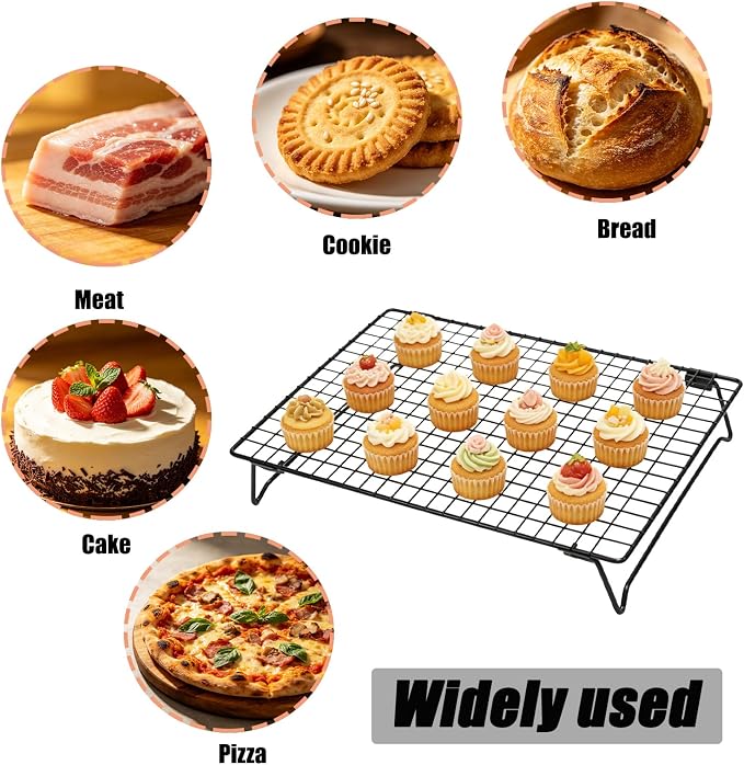 3 Pack Stackable Cooling Racks for Cooking and Baking Carbon Steel Cooling Rack with Collapsible Legs Nonstick Wire Rack for Cooling Cookie, Cake, Roasting, Grilling, Drying, 13.4" x 9.5"