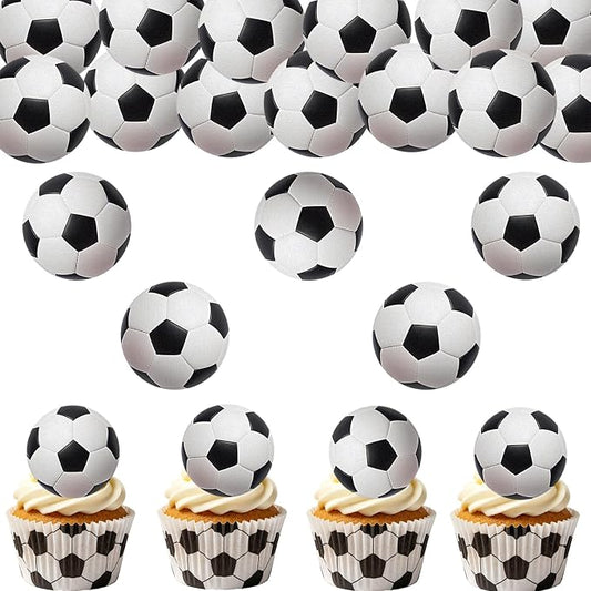 48PCS Edible Soccer Balls Cupcake Toppers Edible Soccer Football Cake Decorations for Sports Ball Game Theme Baby Shower Birthday Party Cake Decorations Supplies