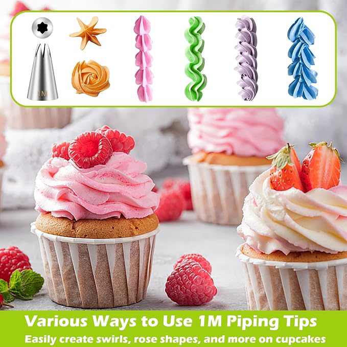 Suuker 1M Piping Tips, Stainless Steel Large Star, 5 Pieces | Seamless, Cupcake Pastry Tips, Cookie and Cake Decorating, DIY Cream