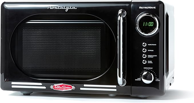 Nostalgia Retro Compact Countertop Microwave Oven - 0.7 Cu. Ft. - 700-Watts with LED Digital Display - Child Lock - Easy Clean Interior - Black