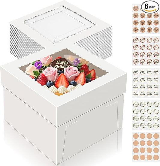 15 PCS Cake Boxes 10 Inch, 10x10x8 Tall Cake Box, 10 Inch Cake Box with Window, White Bakery Boxes, Large Baking Boxes, Cajas Para Pasteles, 10x10 Cake Boxes for Birthday, Wedding, Party, Business