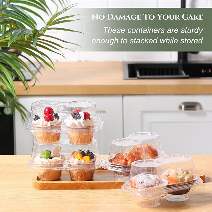 Maxdot 150 Pcs Clear Individual and 2 Count Cupcake Containers Plastic Cupcake Boxes with Connected Airtight Dome Lid, Stackable Muffin Holders for Mothers Day, Parties