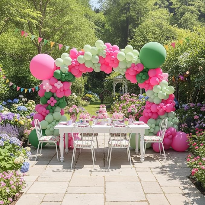 Pink and Green Balloons Garland Arch Kit 183Pcs - 5 10 12 18 inch Different Size Hot Pink Sage Green Light Balloon for Baby Shower Woodland Safari Birthday Summer Tropical Party Decorations