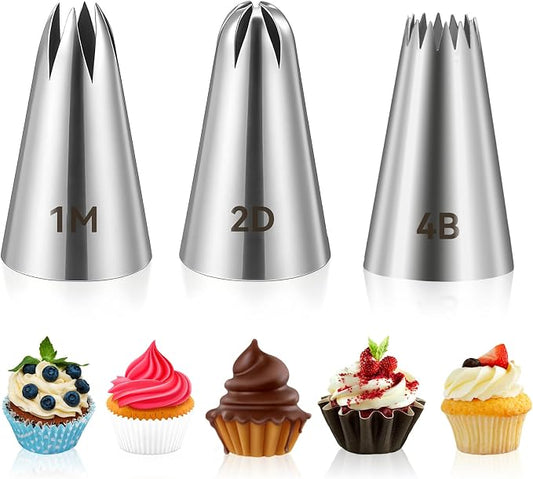 3pcs 1M 2D 4B Cake Piping Tips, Cake Decorating Supplies Piping Tips, Piping Nozzles Decorating Tips, Baking Tools For Buttercream, Icing, Birthday Cake, Cupcake, DIY Art