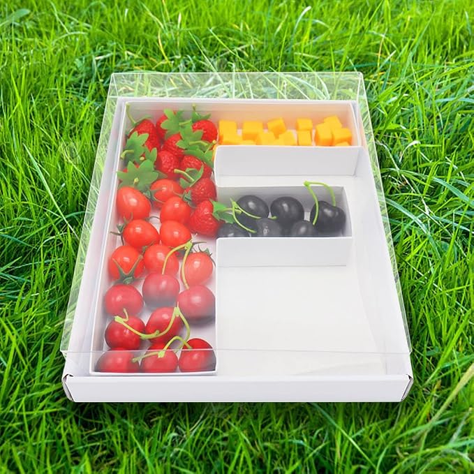 WENPACK 12.5" Cardboard Letter Shaped Mache Decorative Strawberries Fillable Sweets Candy Box with Clear Lid (White, F)